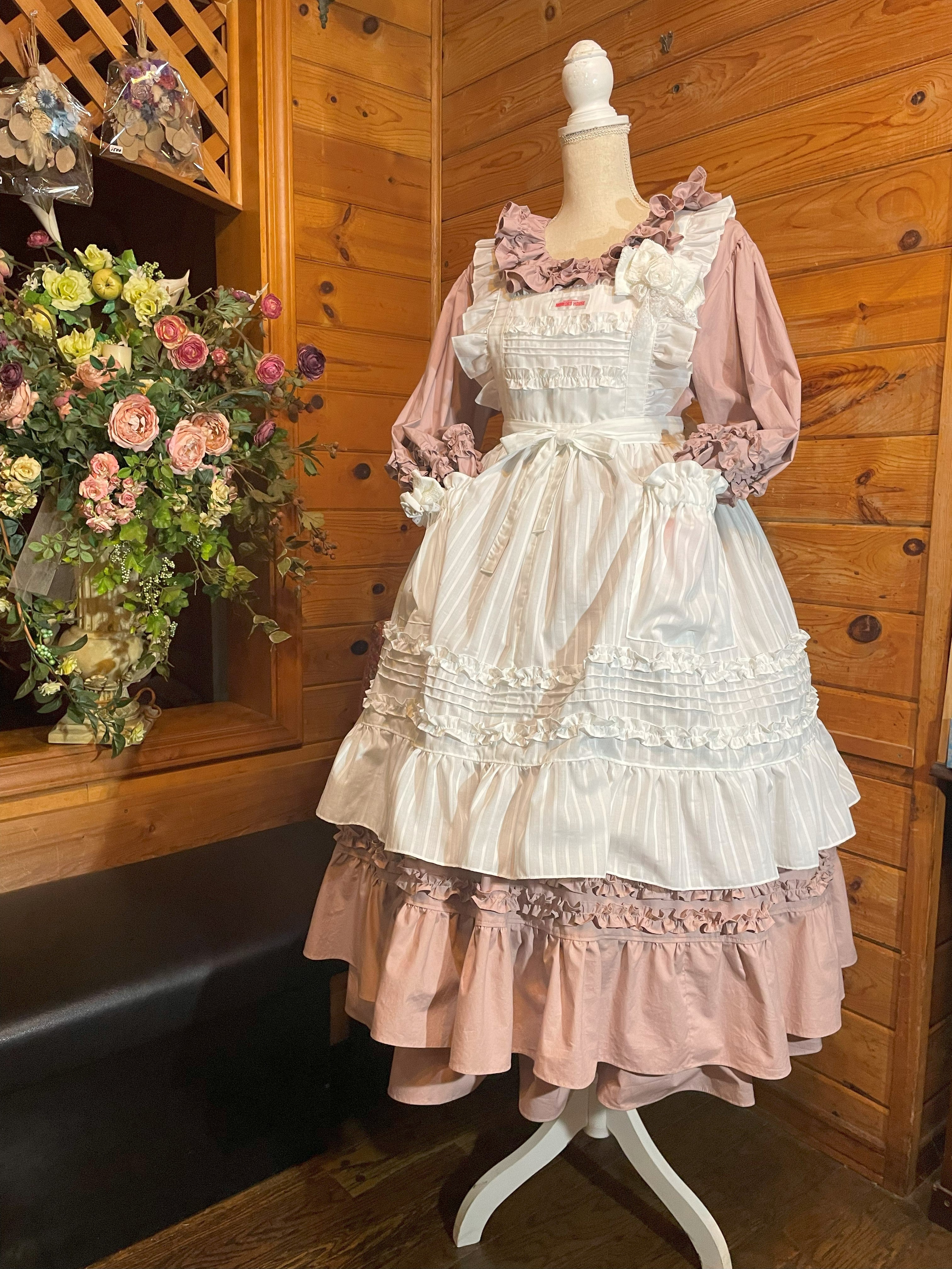 モモコハウス 白縦ストライプ フリルエプロン モモコハウス 白縦ストライプ フリルエプロン モモコハウス フリル